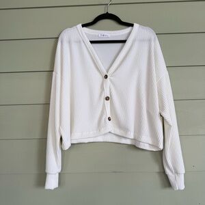 White textured Button-Up Cardigan